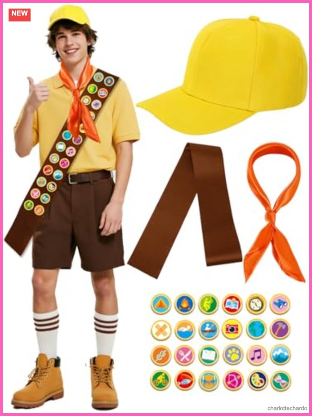 26 Pc Scout Costume Set Hat Sash Scarf Badge Pins